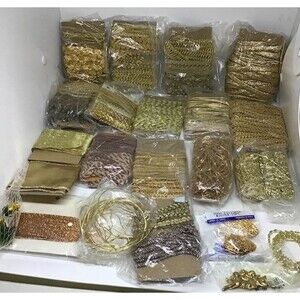 Assorted Vtg Gold Brass Sewing Embellishments Trims Lace Craft DIY Create Lot
